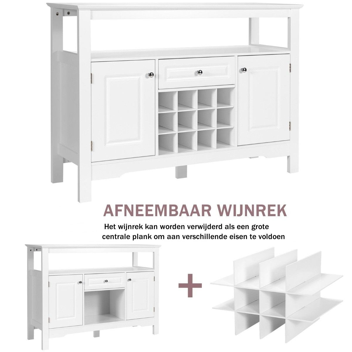 Coast Sideboard mit Weinregal - Modern - MDF - 117 x 41 x 83 cm - Weiß
