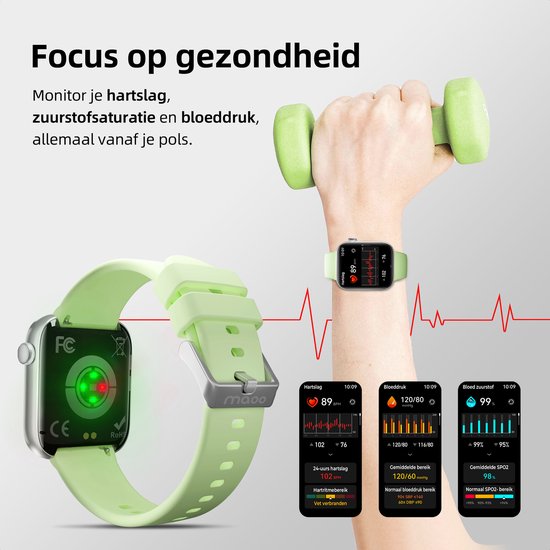 Maoo ProWatch AMOLED Smartwatch Damen und Herren - Milaneseband und 3 Silikonbänder - Schrittzähler - Herzfrequenzmesser - Blutdruckmesser - Schlafmonitor - Multisport - Geeignet für Android und iOS - Silber
