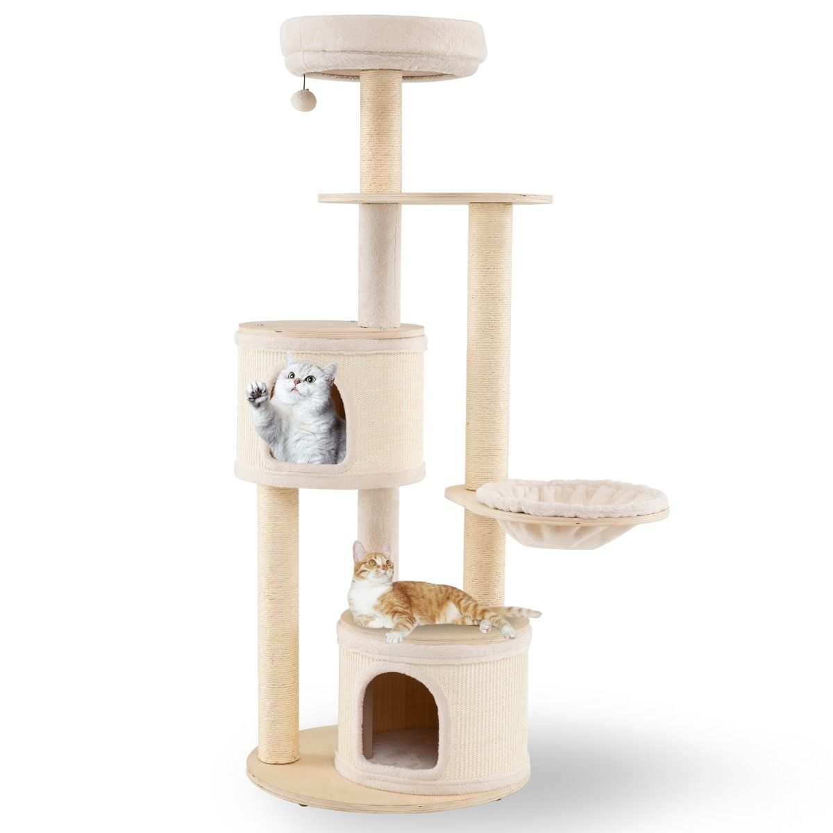 Coast Kratzbaum für Katzen – 2 Katzenhäuschen – Korb und Spielball – 152 cm – naturfarben