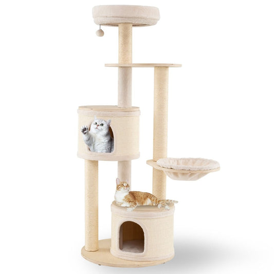 Coast Kratzbaum für Katzen – 2 Katzenhäuschen – Korb und Spielball – 152 cm – naturfarben