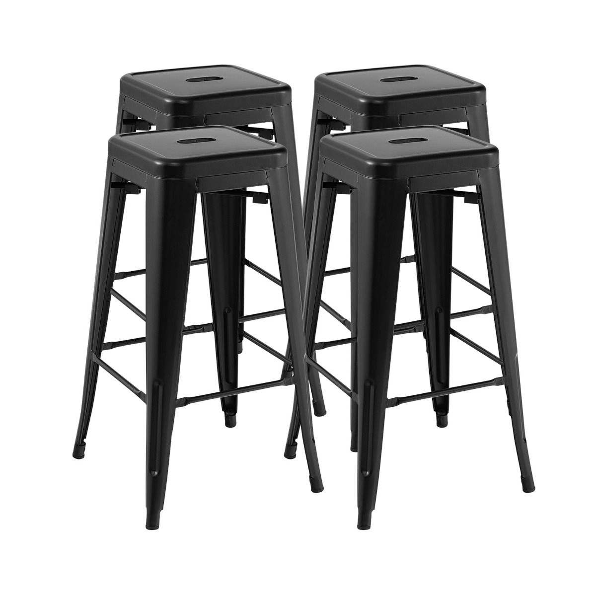 Coast 4-teiliges Barhocker-Set – stapelbar – mit Fußstütze – schwarz – Sitzhöhe 76 cm
