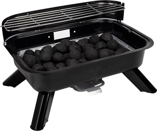 Princess 112252 Hybrid-Grill – 2000 W – Elektro- oder Holzkohlegrill – Kompaktes Tischmodell – Ideal für Balkon und Camping – 44 x 29 cm