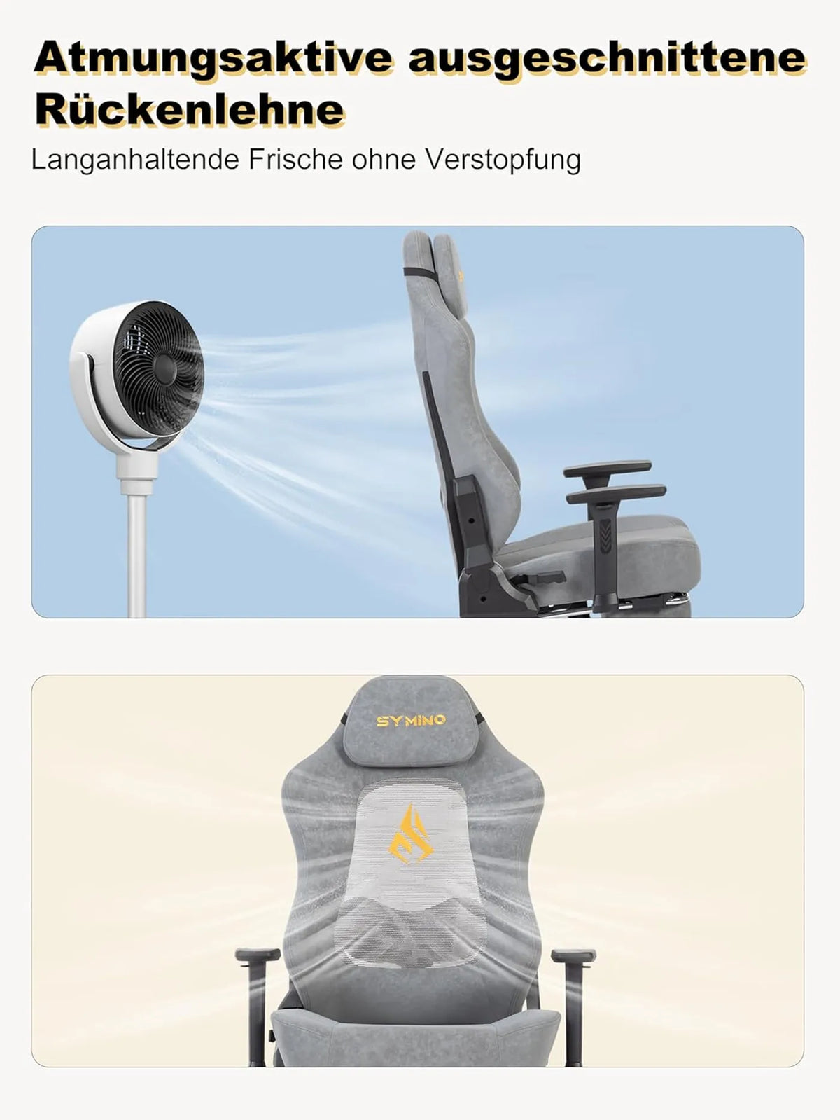SYMINO Ergonomischer Gaming-Stuhl mit atmungsaktiver Rückenlehne – Vintage-PU-Leder – Grau – Metall und Schaumstoff