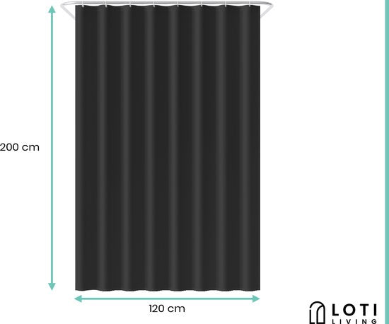 Loti Living Duschvorhang Anti-Schimmel - Schwarz - Ringe inklusive - Wasserdicht - Polyester - Duschvorhang 120x200 cm