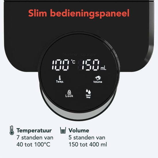 KitchenBrothers Heißwasserspender - Heißwasserhahn - 40-100°C - 150/250/300 ml - Instant Wasserkocher - 2.5L - Schwarz