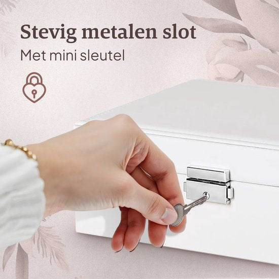 Vimora - Schmuckkästchen - für Erwachsene - Geeignet für Halsketten, Ohrringe, Armbänder & Ringe - Mit extra Boden - Schmuckkästchen Girls - Weiß