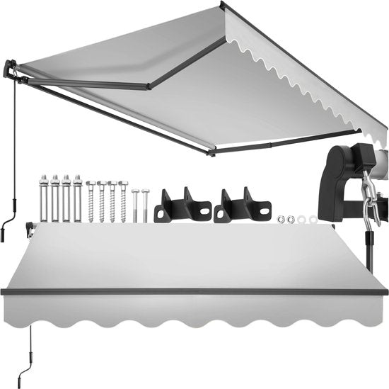 tectake® Sonnenschirm mit Gelenkarm - 250 x 200 cm - Markise - Sonnenschutz für Fenster, Balkon, Außenbereich - Wandmontage - Wasser- und UV-beständig - Hellgrau