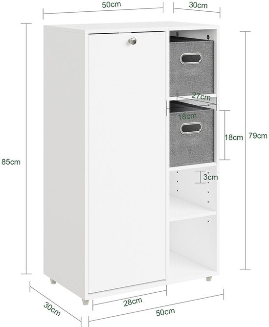 SoBuy Badezimmerschrank mit Wäschekorb, Aufbewahrungsschrank mit 2 Stoffkörben, platzsparend, für schmutzige Wäsche, Weiß, für den Waschraum BZR218-W