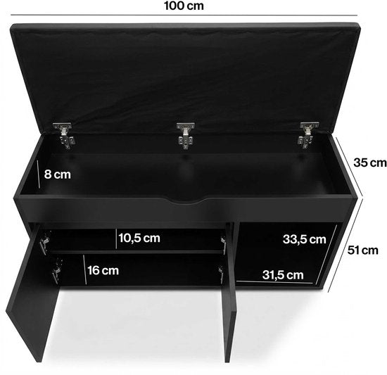 VDD – Schuhschrank – Schuhregal – Flurbänkchen – Schwarz