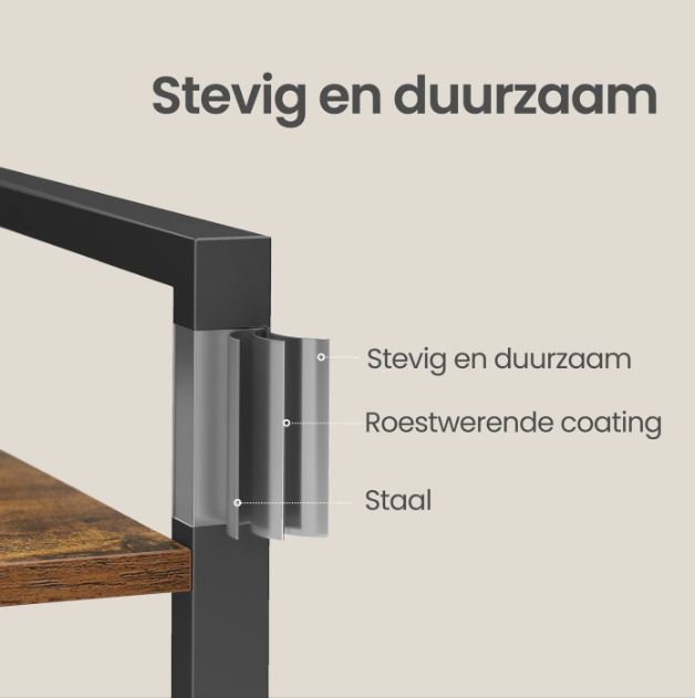 Joyfurnos Bücherregal mit 6 Ebenen – im Industrial-Stil – 30 x 66 x 186 cm – Greige/Schwarz