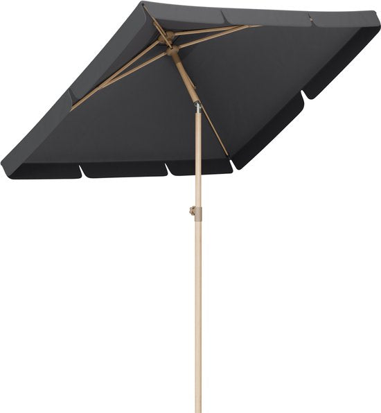 LifeGoods Sonnenschirm - Garten - Balkon Sonnenschirm - 200x125cm - 30° neigbar - Wasserdicht - UPF50+ - Holzbeschichtung - Dunkelgrau