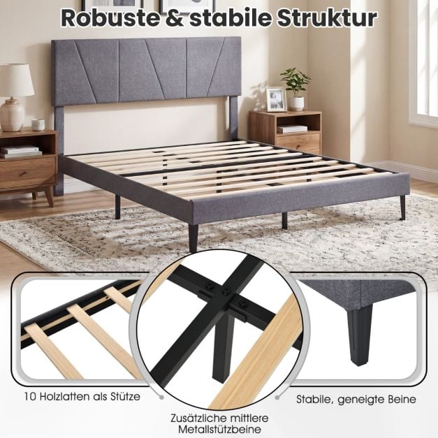Coast Poliertes Bettgestell – 160 x 200 cm – Verstellbares Kopfteil – Dunkelgrau