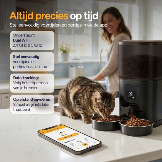 Viervoeter Feed Dual – Automatischer Futterspender 7 l – Für Katzen und Hunde – Futterspender mit App und Audio – Schwarz