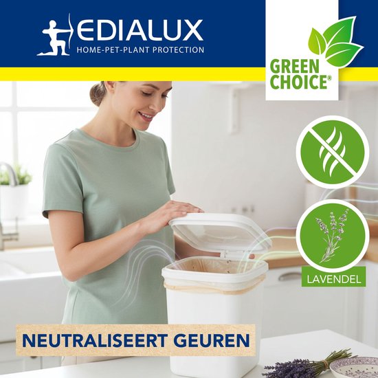Edialux Bio-Containerfris Streupulver gegen Gerüche und Maden, für Bioabfalltonnen, Bioabfallcontainer und Kompostbehälter, nimmt Feuchtigkeit auf, beugt Schimmel und Fäulnis vor, mit Lavendelduft, 600 ml