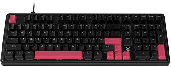 AJAZZ AK980 Kabelgebundene mechanische Gaming-Tastatur – 98 %-Layout mit Ziffernblock – Gasket-Mount – Hot-Swap-fähig – RGB – US-QWERTY – Red Switch – Schwarz/Rosa