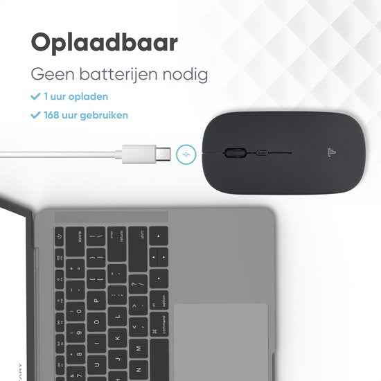 Trendfield Wireless Mouse - Wiederaufladbare Computermaus - Bluetooth - Ergonomische Maus mit Silent Click - Geeignet für alle Laptops - Schwarz