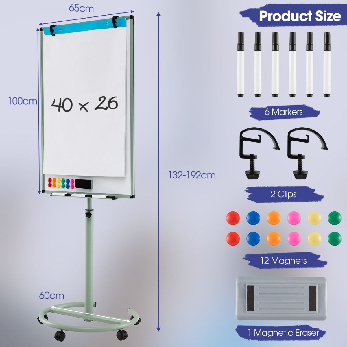 Coast Rollbares Whiteboard mit Magneten und Markern – höhenverstellbar – grün – 100 x 65 cm