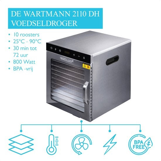 Wartmann 2110 DH Lebensmitteltrockner, Trockenschrank, Dehydrator, Edelstahl, 10-lagig.