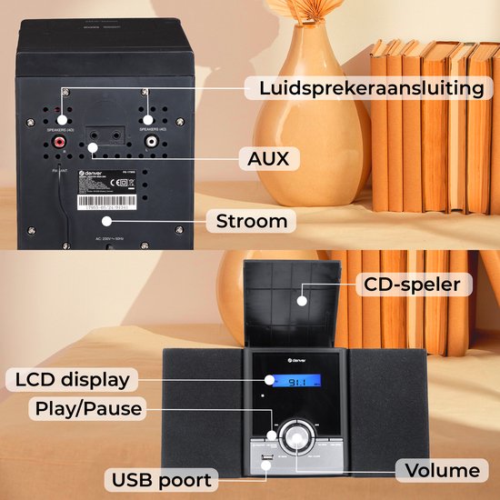 Denver - MDA285 - DAB-Radio - CD-Spieler - Bluetooth - 60 Voreinstellungen - DAB /FM / AUX - Schwarz