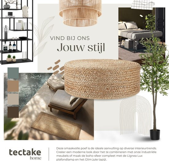 tectake Handmade Footstool Banno Elipse - Runder Jute-Sitzhocker im Boho-Stil - Bequemer Fußhocker mit strapazierfähiger Polsterung - Ø 58 x 22 cm - Max. 150 kg