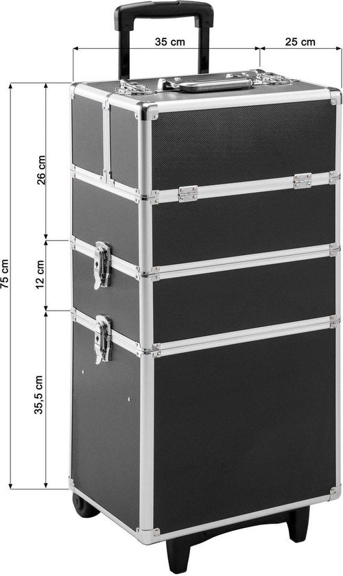tectake Kosmetikkoffer mit 3 Fächern - Schwarz - Schminkkoffer