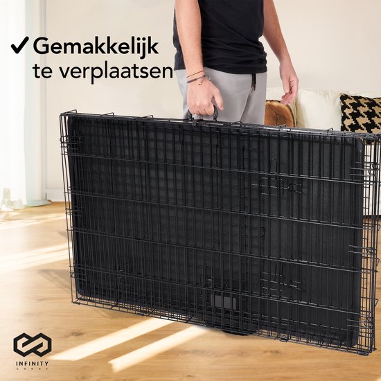 Infinity Goods Hundebank - Bank für Hunde - Größe L - klappbar - 91 x 58 x 65 CM - 2 Türen - Schwarz