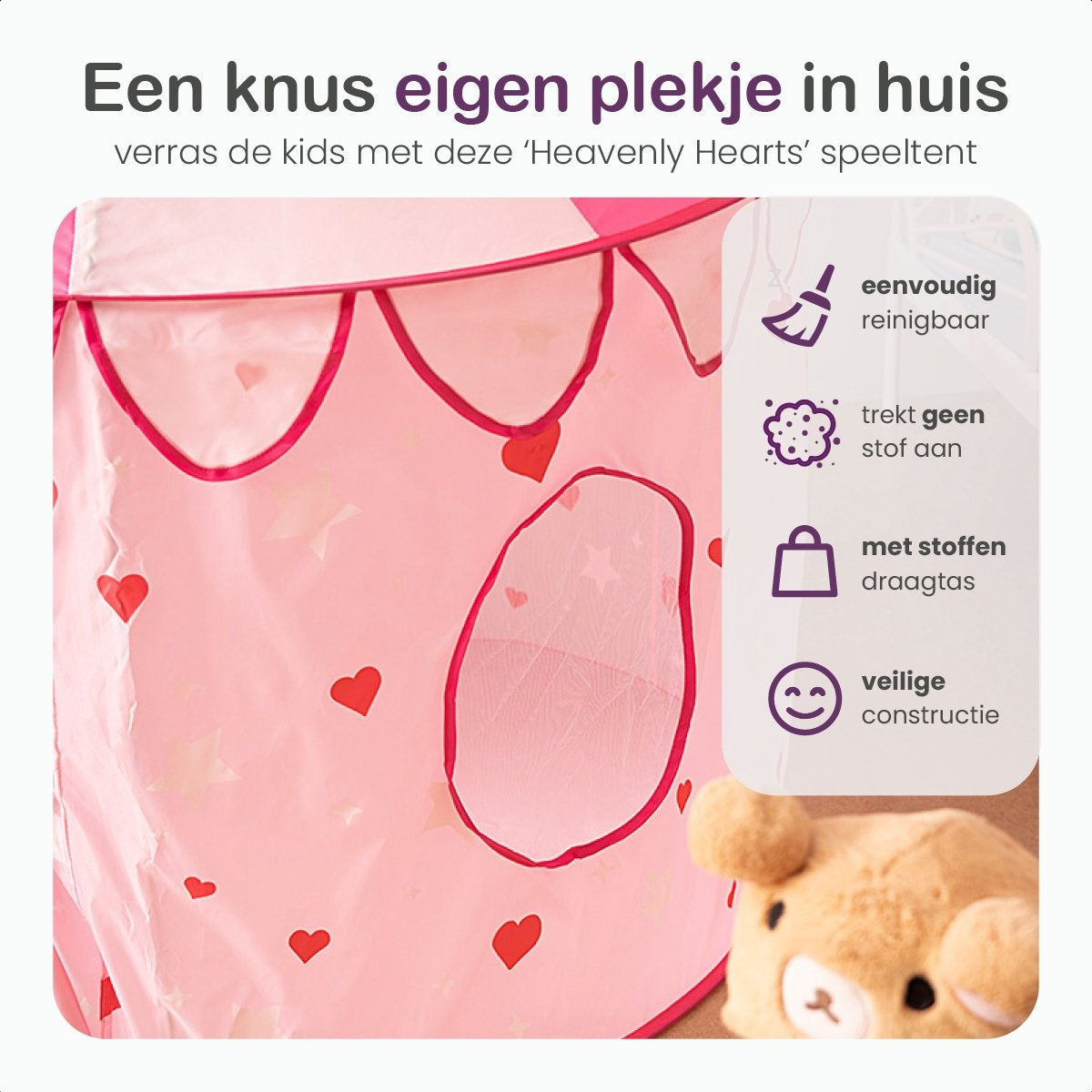 Gofun Heavenly Hearts Speeltent - Voor Kinderen Vanaf 3 Jaar - Buiten en Binnen - Speeltentje - Voor meisjes - Roze