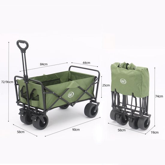 AXI AB131 Zusammenklappbarer Handwagen – Grün – Mit Deichsel, Bremsen und Schutzhülle – 100 kg Tragkraft – Leicht zu transportieren – Metall