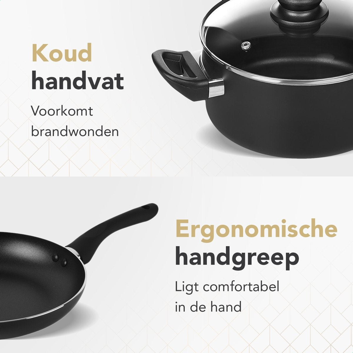 Rochester 18-teiliges Topfset mit Deckel - Kochtöpfe - Bratpfannen Steal Pfannen - Aluminium - Schwarz