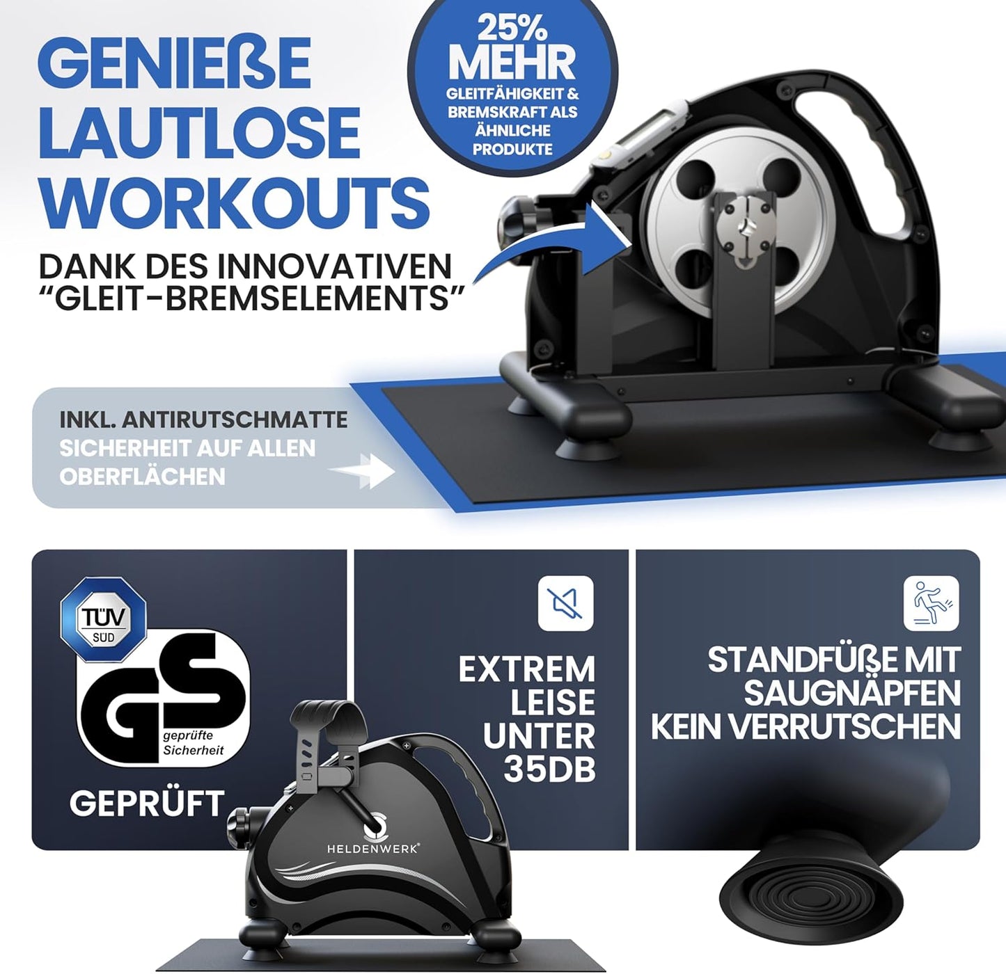 Heldenwerk Pedal Trainer - Anti-Rutsch-Matte - 44x40x30cm - Schwarz