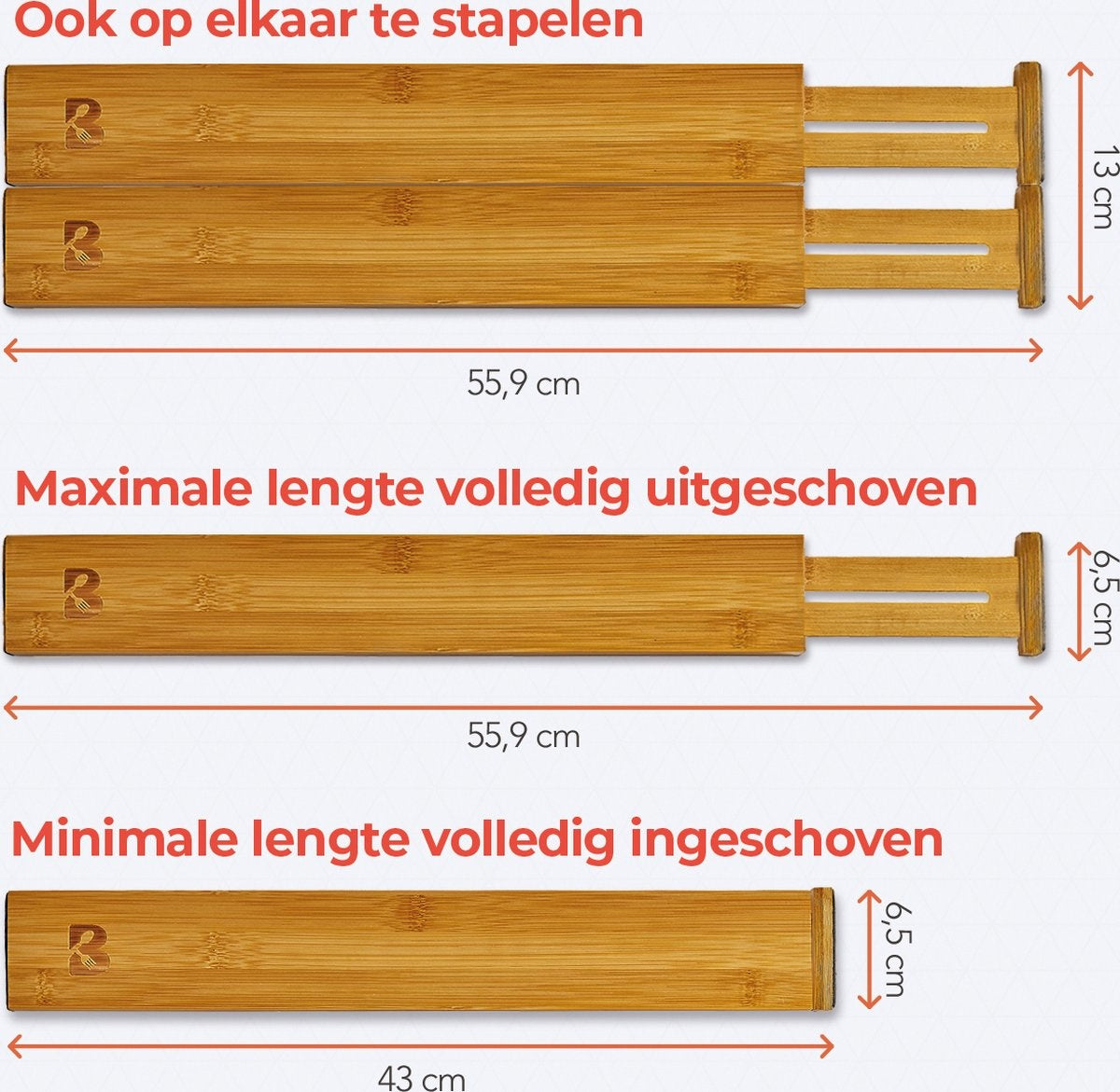 KitchenBrothers Schubladenteiler - Schubladenorganisator - Ausziehbar - Verstellbar - 4 Stück - Bambus