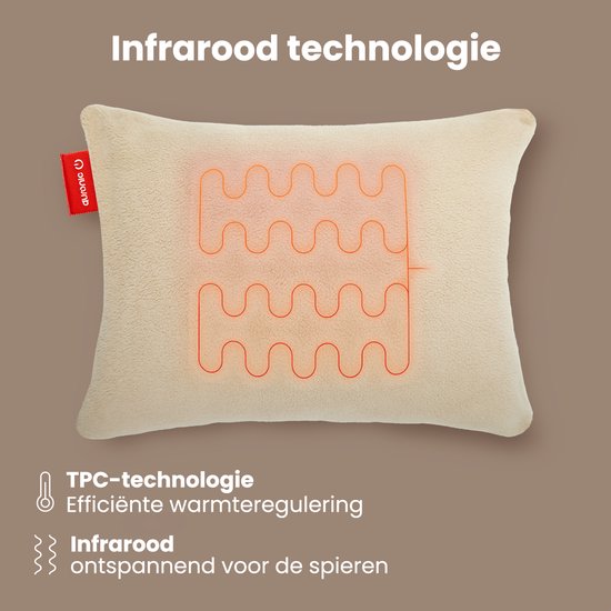 Auronic Wärmekissen - Sherpa Fleece - 45x60 - Kabellos - Wiederaufladbar - Elektrisches Kissen - Infrarot - Beige