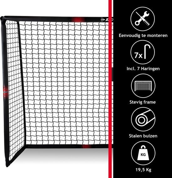 Dunlop Fußballtor - 300 x 200 x 120 cm - Outdoor - für Kinder und Erwachsene - schnelle Montage - Metall - Schwarz/Rot