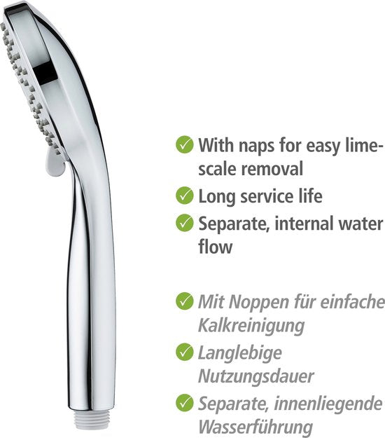 WENKO Handbrause-Set Basic 9,5 cm – 5 Strahlarten – Chrom – Duschkopf mit Schlauch