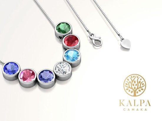 Yolora Damen-Halskette mit Anhänger - 7 farbige Kalpa Camaka Kristalle - 7er Set - Farbe Silber - 18K Weißgold vergoldet - schöne Geschenkbox - Geschenk zum Muttertag
