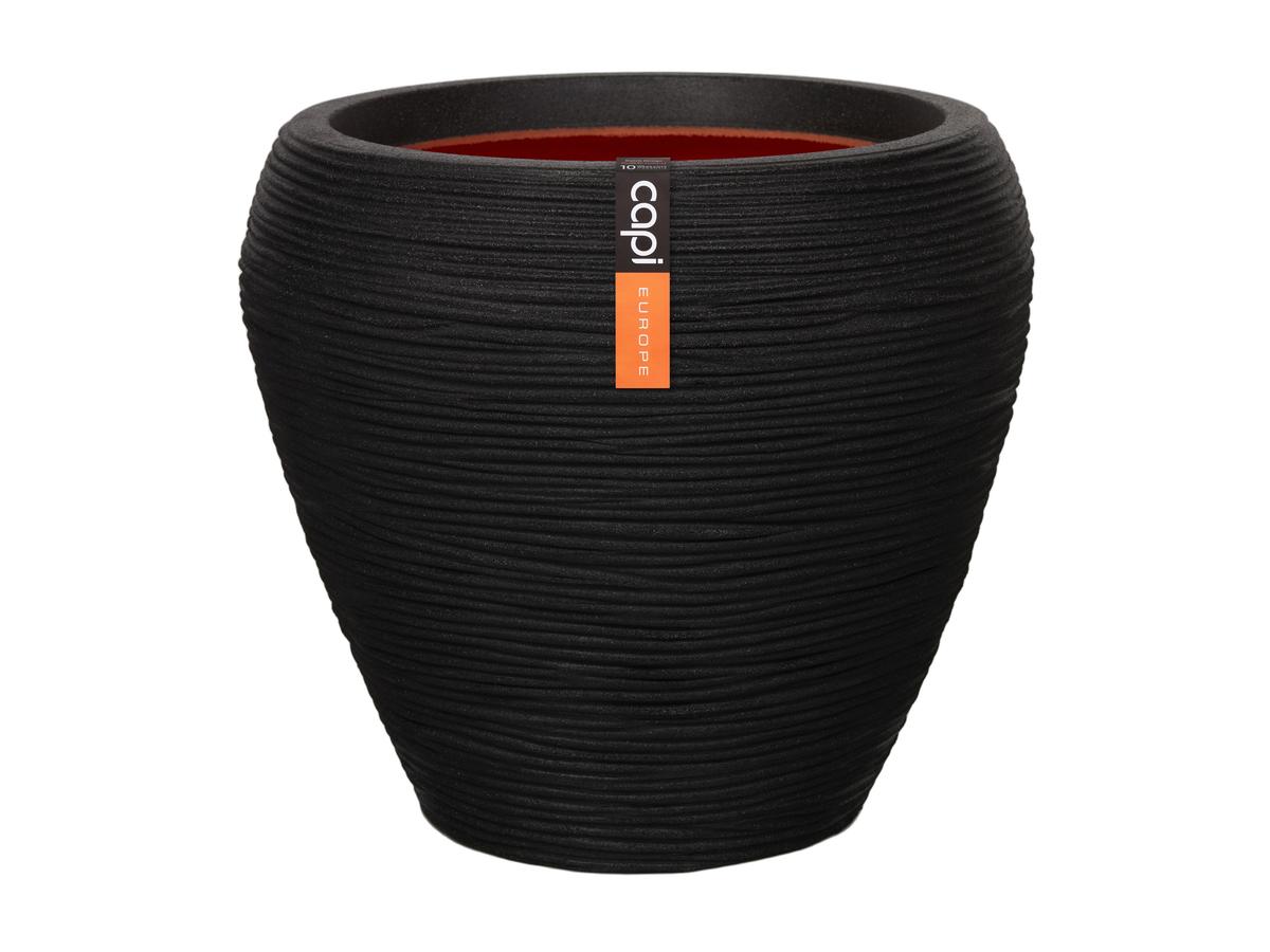 Capi Europe Blumentopf Rib NL – Rund, konisch – 42 x 38 cm – Schwarz