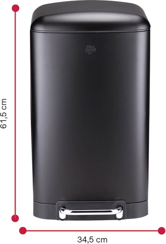 Dirt Devil Treteimer 30 Liter – Abfallbehälter mit Soft-Close-Mechanismus – Mülleimer mit herausnehmbarem Inneneimer – für Küche und Bad – 34,5 x 32,5 x 61,5 – Edelstahl – Schwarz