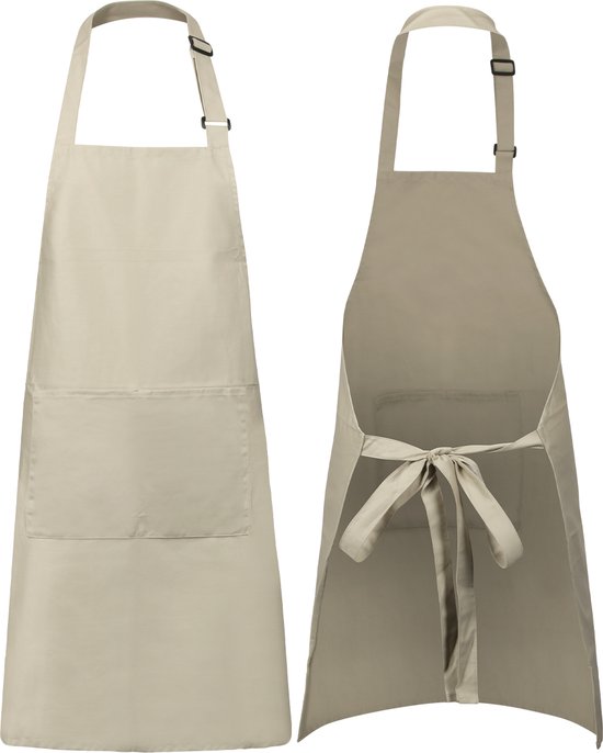 Küchenschürze - Wasser- und schmutzabweisend - Professionelle Kochschürze - Schürze für Frauen und Männer - Catering-Schürze - Unisex - Verstellbare Schnalle - Extra große Fächer - Sandfarben