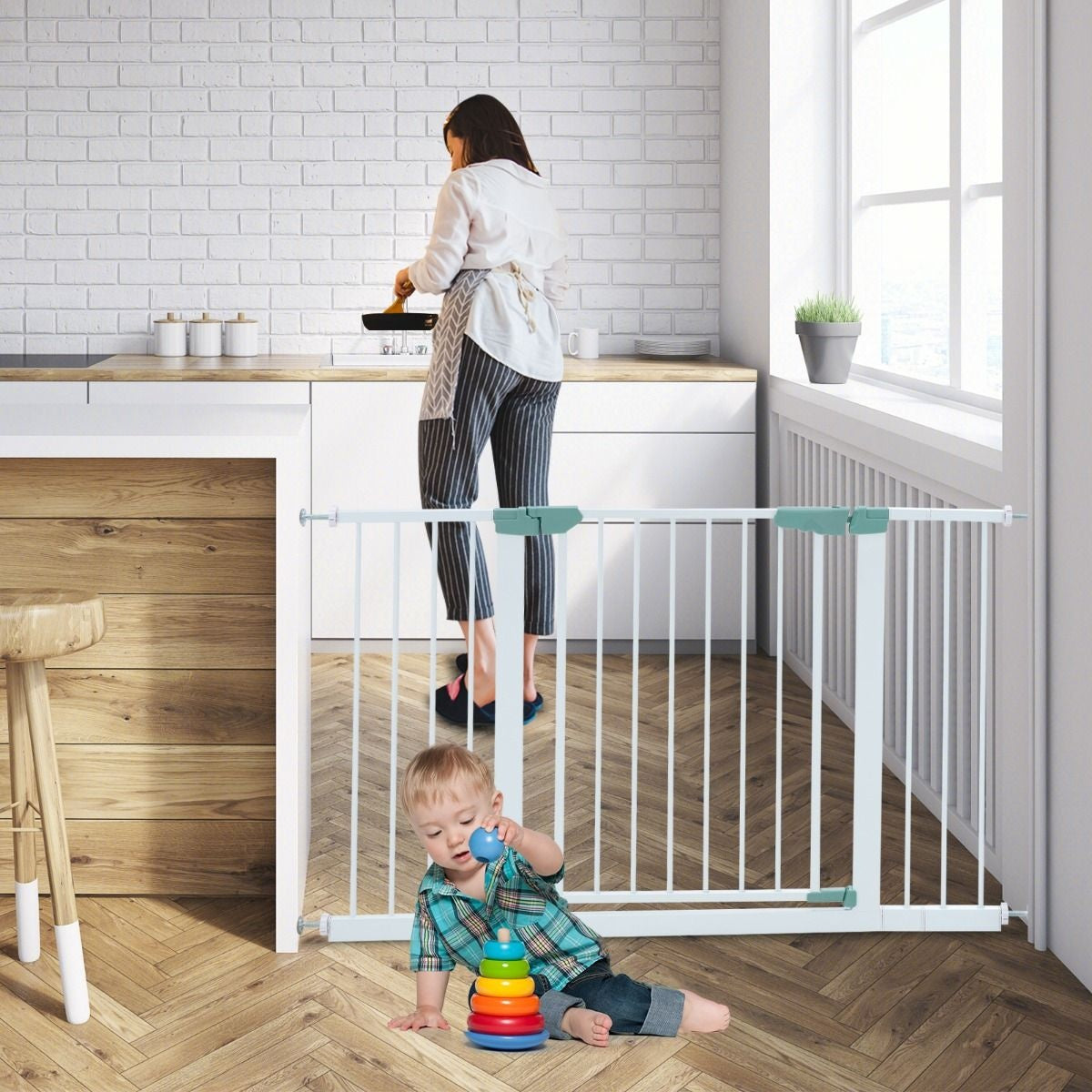 Coast Treppengitter Extra Hoch - Inkl. Verlängerungen - Für Haustiere und Babys - Grün / Weiß