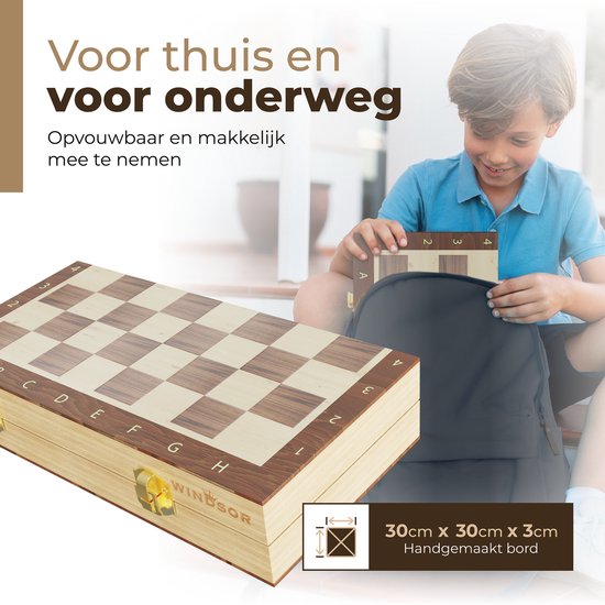 Windsor Schachbrett - mit Schachfiguren - 40 cm - Beschriftung - Schachspiel - Magnetisches Schachspiel - Schachspiel - Holz