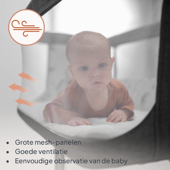 Lionelo Aurora 3-in-1-Beistellbett – Babybett bis 9 kg – Mitwachsbett – 4 Rollen mit Bremse – Reisebett – Höhenverstellbar – Atmungsaktives Netzgewebe – Inklusive Matratze und Transporttasche – Abnehmbarer Bezug