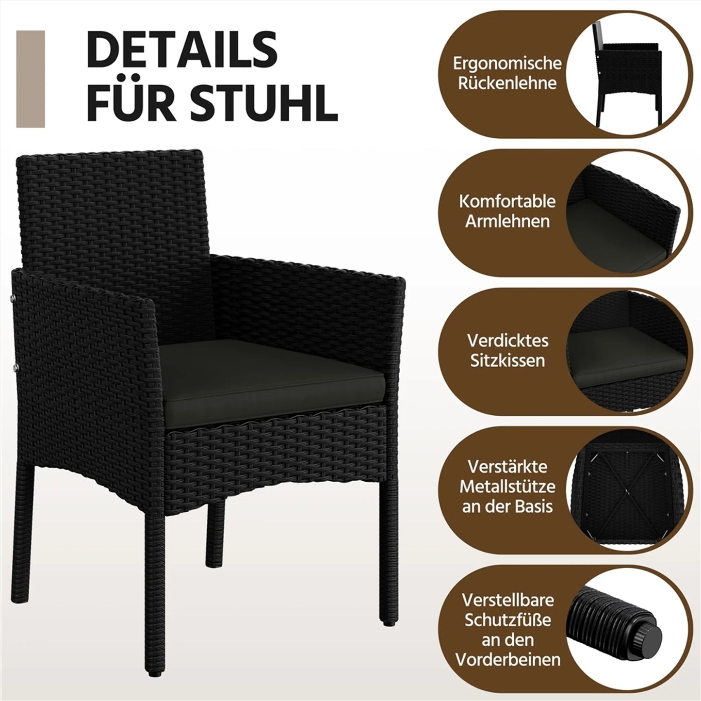 Yaheetech Garten-Set Lounge-Set 4-teilig - 100 x 59,5 x 83,5 cm - Ausgestattet mit handgeflochtenem PE-Rattan und Glastischplatte und waschbaren Kissen - Für Garten und Balkon - Schwarzes Polyethylen und Metall