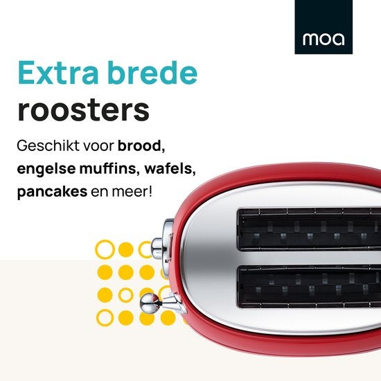 MOA Retro-Toaster - 6 Heizstufen - 2 extra breite Schlitze - 850W - Aufwärm- und Auftaufunktion - Rot - T3R