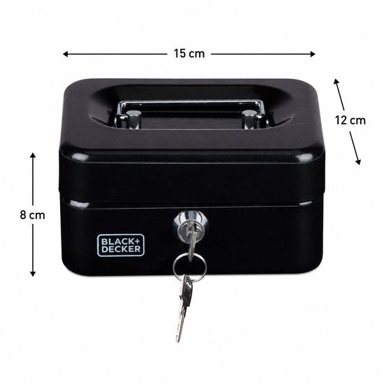 Black&Decker Geldkassette/Safe – 2 Schlüssel – schwarz – Stahl – Münzfach – 15 x 12 x 8 cm