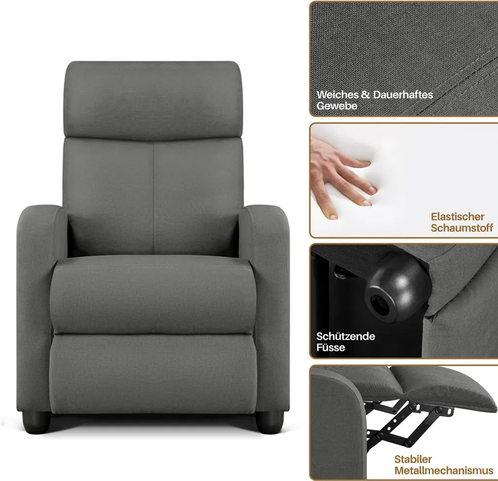 Yaheetech Relaxsessel – Grau – 87 x 61,5 x 99 cm – Verstellbarer Liegesessel mit Fußstütze