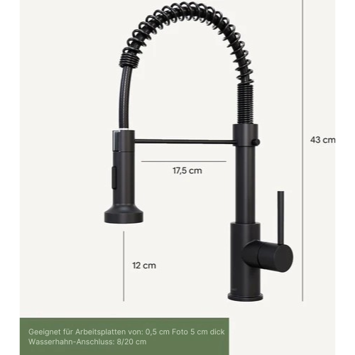 Noswo - Wasserhahn - mit ausziehbarem Brause - Küchenarmatur - Edelstahl - Schwarz