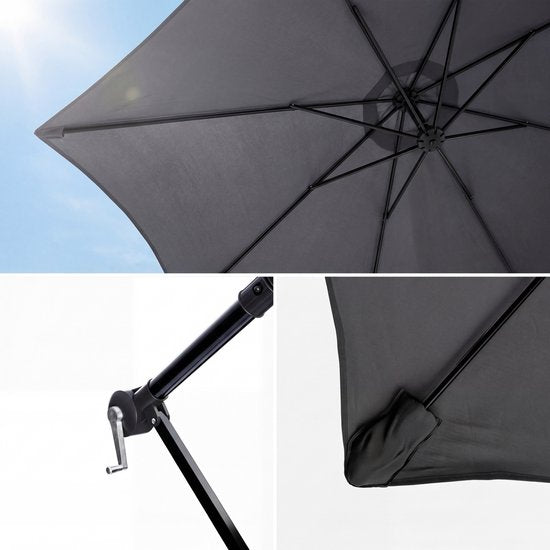 Tristar Schwebeschirm – 300 cm, rund – Garten – höhenverstellbar – inkl. Kreuzfuß und Schutzhülle – PA-7905 – Anthrazit
