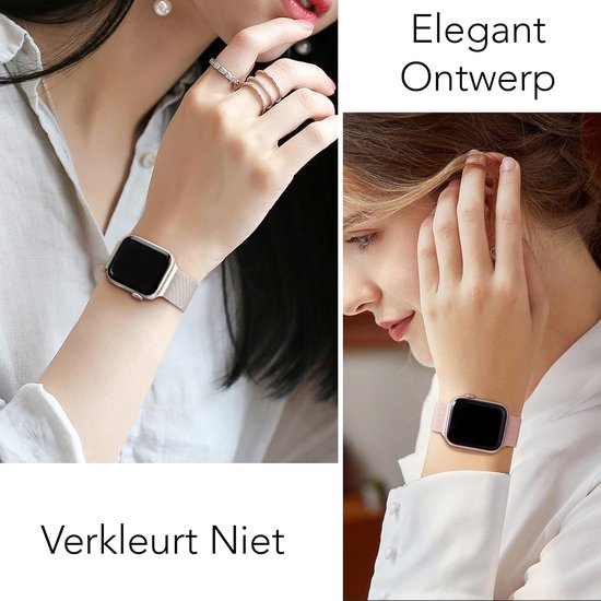 Podec Smartwatch Magnetisches Edelstahlband Rose Pink - Geeignet für Apple Watch - Band Geeignet für iWatch 42 / 44 / 45 / 49 mm - Geeignet für Serie 1/2/3/4/5/6/7/SE