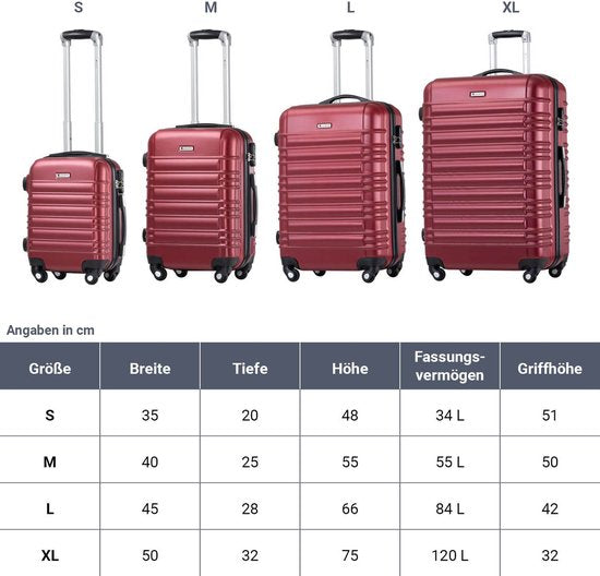 Trolley Reisekoffer Set / Kofferset Rom - 4-teilig - Rot - ABS