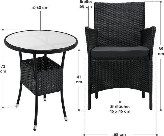 Polyrotan Balkonset - Bayamo - 3 Stück - Schwarz